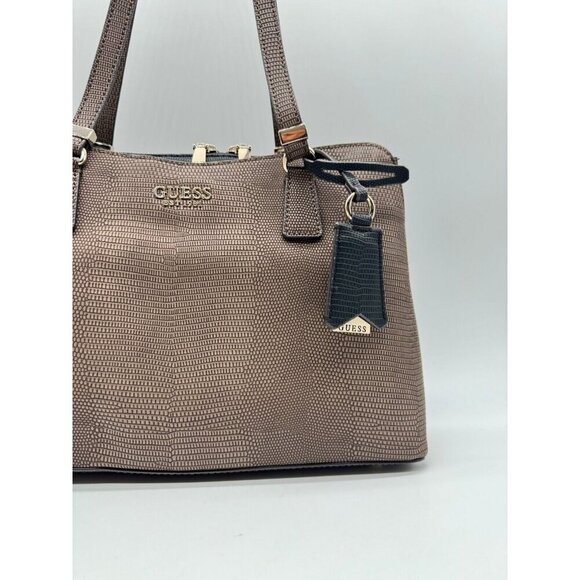 GUESS Lyndi Girlfriend croc embossed large satchel - Brown/Black - Picture 8 of 16